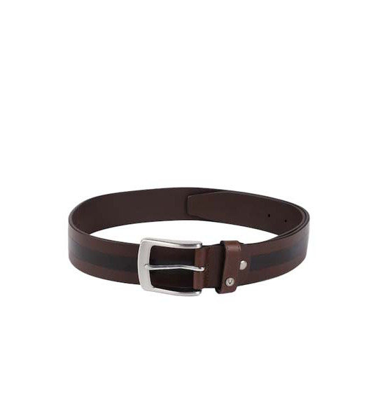 Men Brown Striped Leather Belt