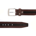 Men Brown Striped Leather Belt