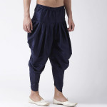 Men Navy Blue Solid Satin Dhoti Pant