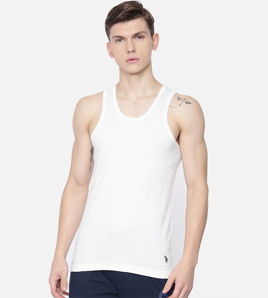 Men White Solid Innerwear Vests I661-001-P1