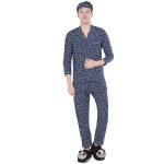 Navy Blue Printed Sleepwear Set (Get Free Face Mask Inside)