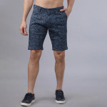 Men Blue Printed Slim Fit Denim Shorts