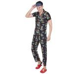 Black Printed Sleepwear Set (Get Free Face Mask Inside)