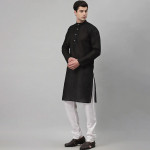 Men Black Floral Thread Work Kurta