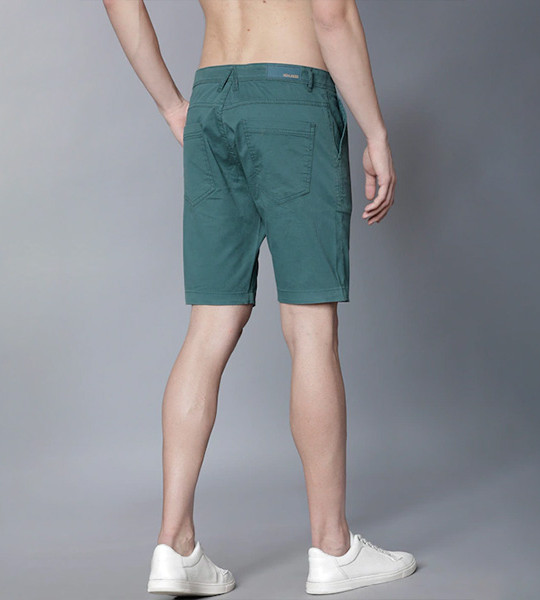 Men Teal Green Solid Slim Fit Chino Shorts