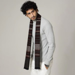 Men Charcoal Grey Striped Design Muffler