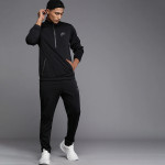 Men Black Brand Logo Printed Poly Knit Track Suit